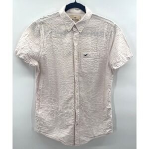 Hollister Mens Small Top Shirt Short Sleeve Button Down Seersucker Coastal Prep